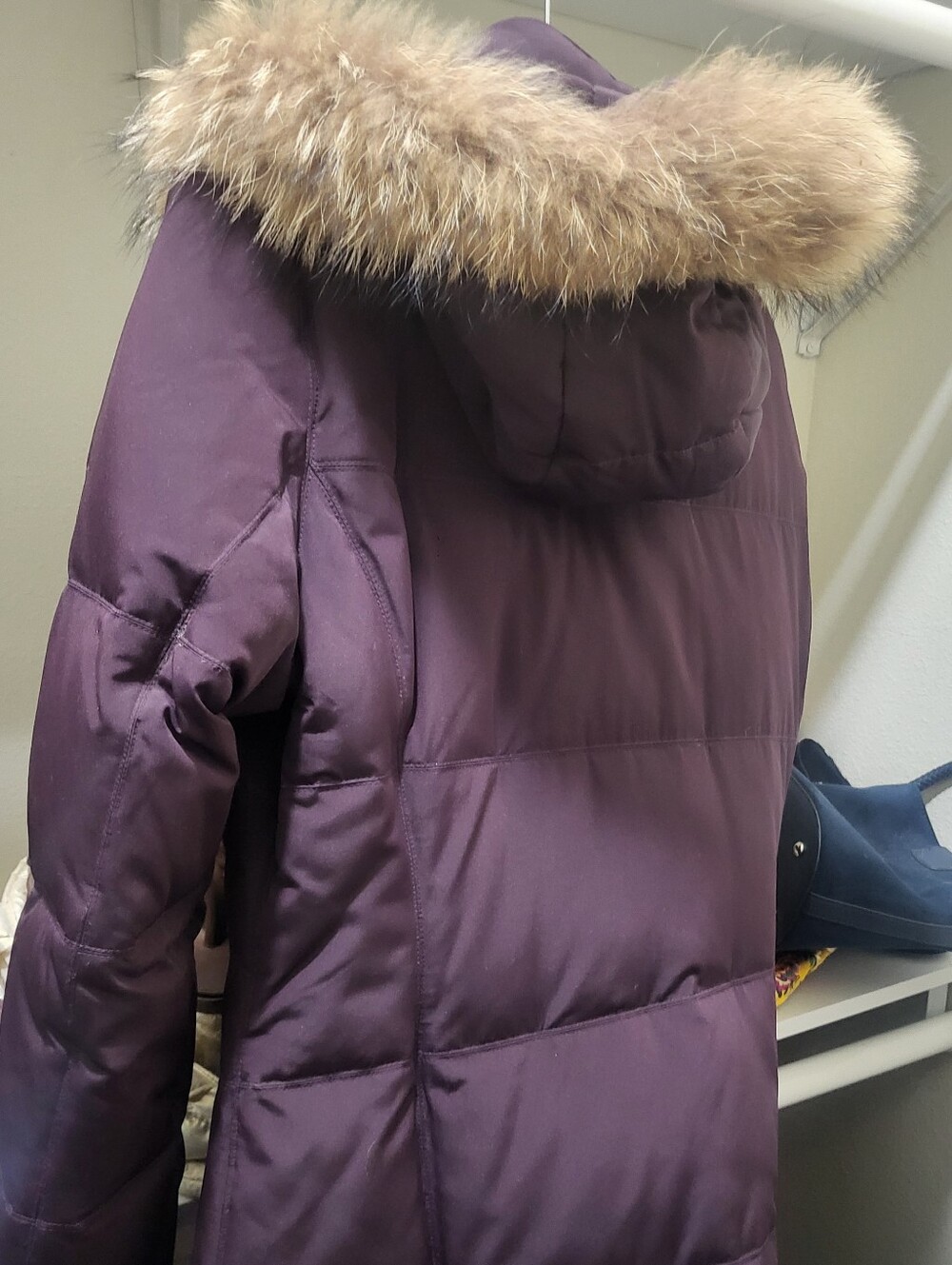 Gorgeous Plum Colored Anne Klein Down Jacket with Genuine Raccoon Fur Collar